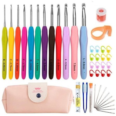 45-delar kit med virknålar, markörer, måttband - Knitting Kit