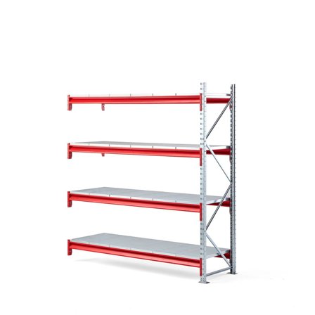 Widespan shelving TOUGH, add-on unit, 2000x1850x600 mm, 4 steel shelves