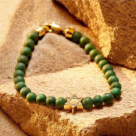 Unity | Pulsera de malaquita con estrella de David para hombres - Pulseras de perlas