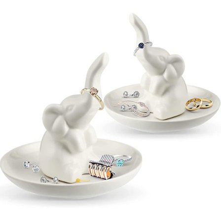 Stk Elefant Ringholder Keramisk Ring Skål Ringstativ Til Smykker Forlovelse Bryllup Pyntebakker Til Fødselsdag Jul Valentinsdag Gave, Hvid