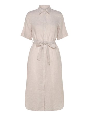 GANT Reg Linen Ss Shirt Dress - Beige - 40