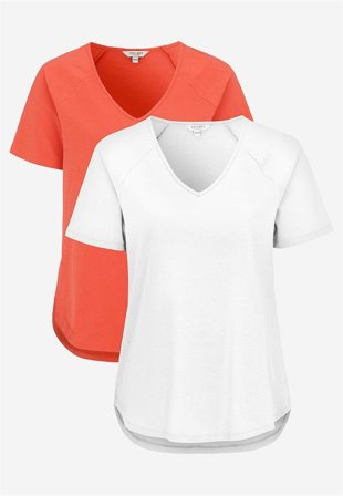 Cellbes of Sweden - Trikåtopp med raglanärm Alex 2-pack - mörk korall + vit - för damer - 46/48