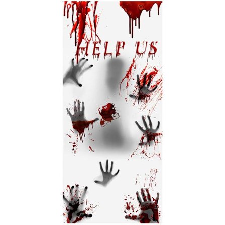 Skrämmande halloween dörrgardin - Hjälp oss klistermärken & hängande skärm