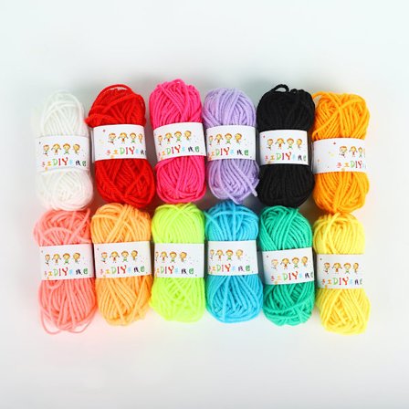 12-farvet garn til børns håndarbejde, DIY garnkuglestrikning og collagefremstilling. (17 meter pr. rulle)