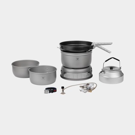 Gas stove / camping stove Trangia 25 Large, 2100 W + 2 saucepans & windscreen in HA / hard anodized aluminium + 1 frying pan NS / Non Stick Teflon + 1