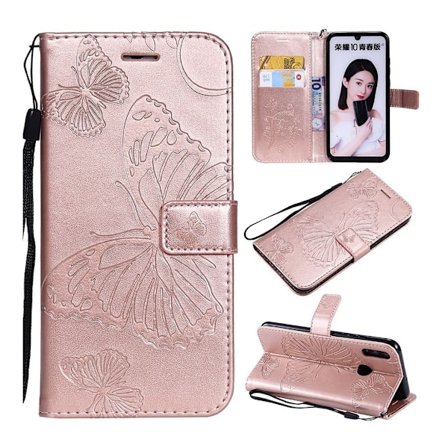 Huawei P Smart 2019 painettu Perhonen nahkainen flip suojakotelo - Punakulta