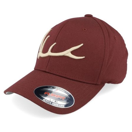 Hunter - Röd flexfit Keps - Elk Antler 3d Maroon Flexfit @ Hatstore