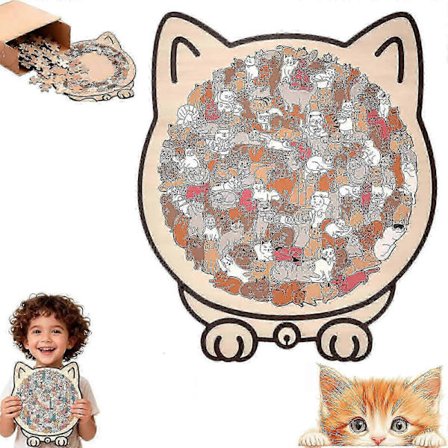 135-brikkers katteformet træpuslespil, katteomridsdesignpuslespil til boligindretning og gave til katteelskere u200b u200b[HK]