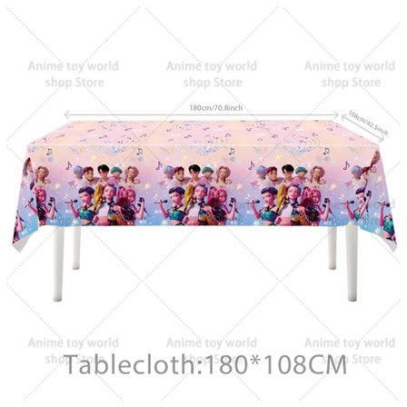 KPop Demon Huntersin syntymäpäiväjuhlasetti: pöytäliina, lautaset, kupit, ilmapallot, kakkupäällinen lapsille