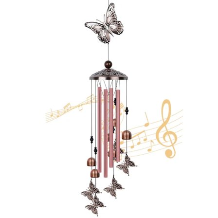 Vindspel för utomhusbruk, fjärilar i aluminiumrör med S-krok, uteplats- och trädgårdsdekoration