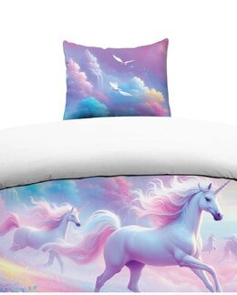 Sengetøj med digitalprintet enhjørningemotiv 2-delt Multi