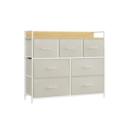 Rootz White 6-lådors byrå - Träkista - Tyglådans fronter - Spånskiva - 28,5 cm x 98 cm x 85 cm - Organizer - 6 lådor