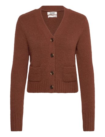 Monki Ribbed V-Neck Cardigan - Brown - XXS