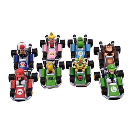 8 st Cartoon Kart Pull Back Car Dekoration 2" Donkey Kong Yoshi Luigi Figur Leksaker