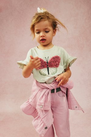 Kappahl | Top z falbanami i motylem Zielony 98/104 | Zielony