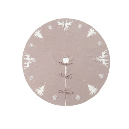 3D strikket juletre skjørt, chunky strikket juletre krage for rustikke juledekorasjoner, burgunder rød og kremhvit (92 beige)