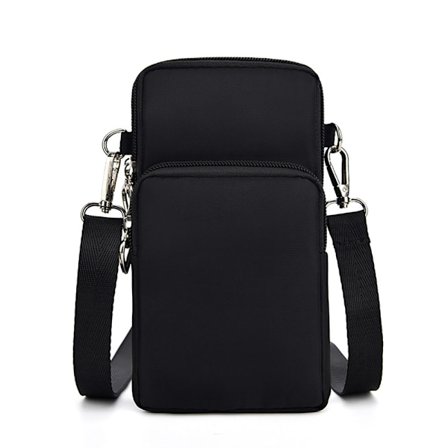 Mobile Phone Bag with Shoulder Strap in Durable Nylon and Polyester - Black