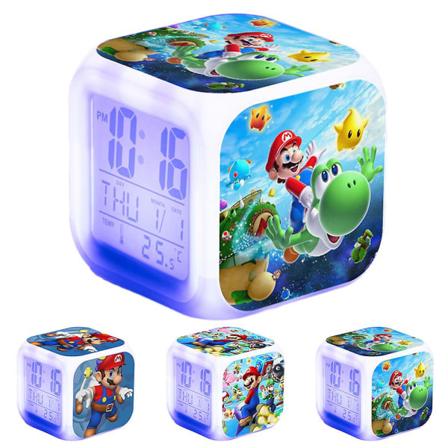 Super Mario Bro Digitaalinen Herätyskello 7-väriä Vaihtava Yövalo Yöpöytäkello Kodin Sisustus C