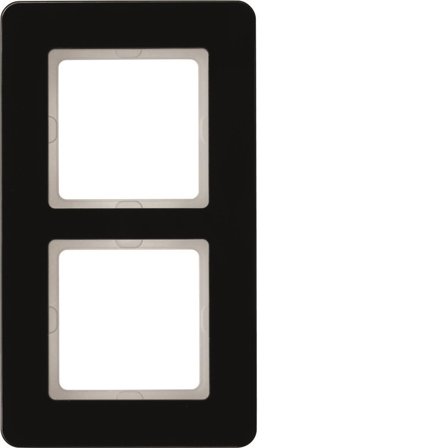 Hager 10126076 Dekkramme 2 rom, Q.7, glass Svart, Strømbrytere & vegguttak