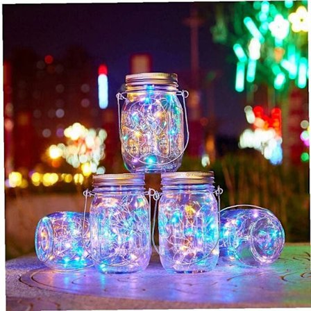 Aurinkokenno Mason-purkin kirkas kansi 2m valoilla 20 LED riippuvalaisin lyhty puutarhahäihin juhliin värikäs koristevalo 6 kpl KLB