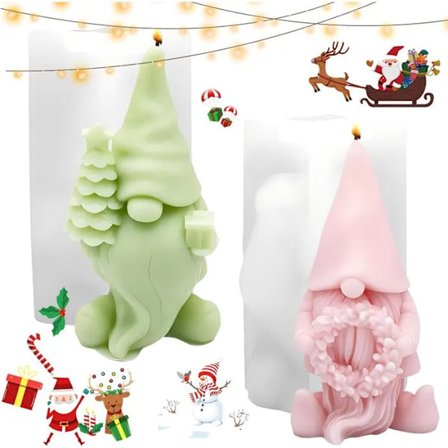 2 stk. 3D Jule Silikonform, Silikonformer for Julenisser, for Julelys, Duftlys, Såper, Godteri, Sjokolade