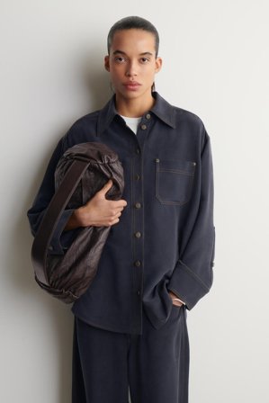 COS Women's Denim Effect Silk Shirt in Blue