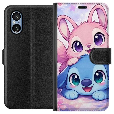 Kompatibelt Lommeboketui til Sony Sony Xperia 5 V Søt kawaii illustrasjon med rosa og blå fantasidyr, store øyne og myke farger perfekt for barnero