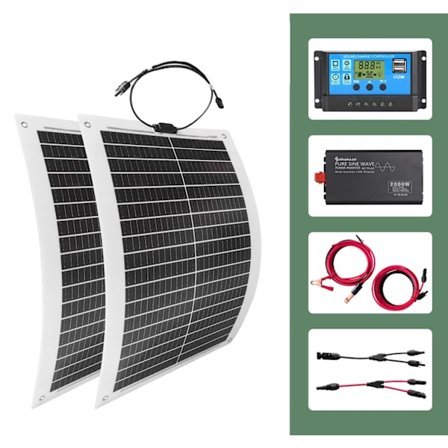 2000W Solcells Kit, Hög Effektivitet Sol Laddare, Hållbar Vattentät Design,2st med omvandlare