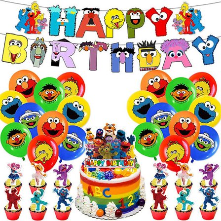 Sesame Street tema fødselsdagsfest dekoration banner balloner kage cupcake toppers sæt