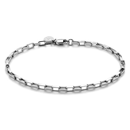 New Classics | 3mm Silver-Tone Stainless Steel Rectangular Cable Chain Bracelet for Men - Chain Bracelets