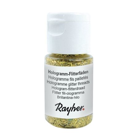 Hologramm glitter, 0,3x1,65 mm, PET, flaska 10 ml, glänsande guld