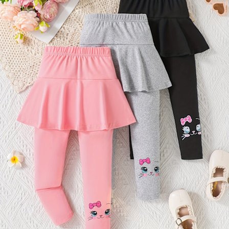 Afslappede bukser med kattemønster til unge piger i forår og efterår (sæt med 3), en gave til min datter.