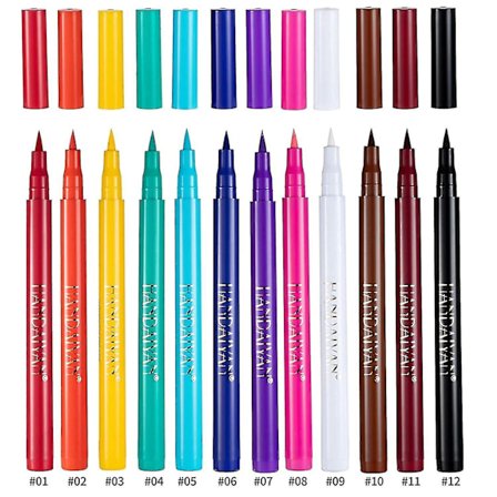 12-pack Matt Regnbågsfärgad Flytande Eyeliner Set, 12 Färger Mjuk Och Superskarp Spetsborste Eyeliner, Vattentät Högpigmenterad Eyelinerpenna Set