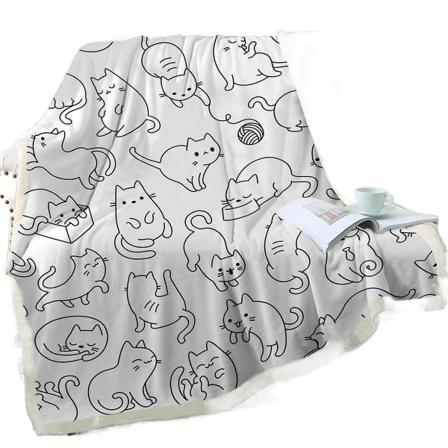 Sødt kattetæppe Kawaii Cat Lover Gave Plys Sherpa Tæppe Varmt Letvægts Plys Circle Tæppe 1 Flannel 100*130cm