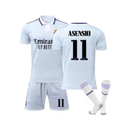 ( Real Madrid 2022/23 hemmatröja Asensio No.11 fotbollströja 3-delade kit för barn Vuxna svart 41
