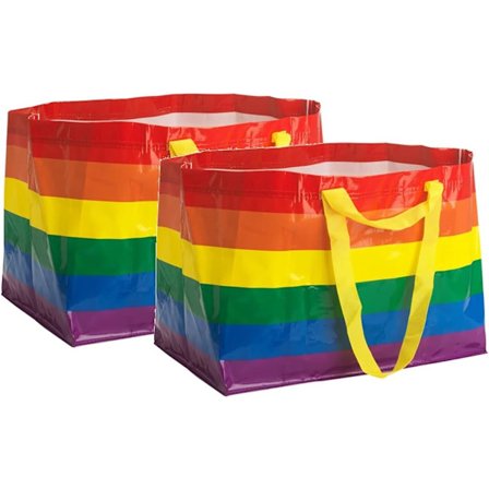 Suuret 71 litran sateenkaarenväriset uudelleenkäytettävät ostoskassit - 2 kappaleen setti