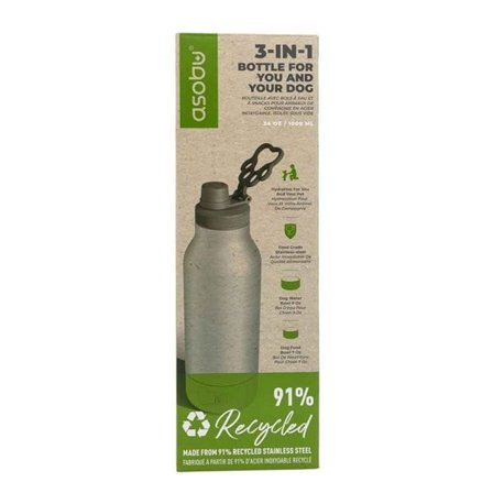 Asobu Dog Bowl Buddy – återvunnen vattenflaska i rostfritt stål med 2 skålar