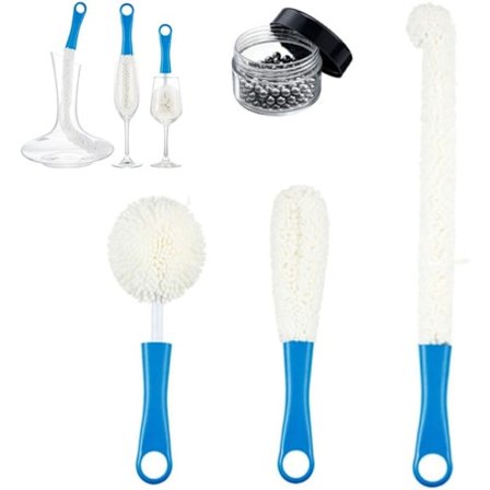 Børstesæt med tre flasker - inkluderer 400x rengøringsperler i rustfrit stål - opvaskebørste - til glas og gryder