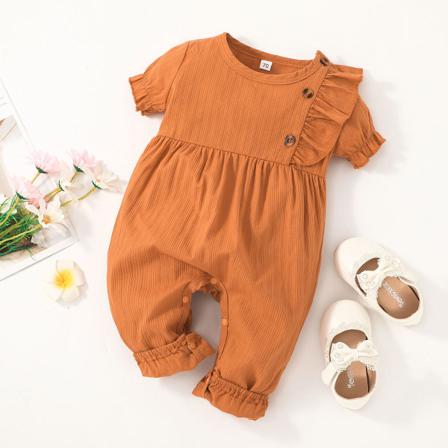 Spädbarn Baby Girls Casual Romper Enfärgad Rund Hals Kort Sl