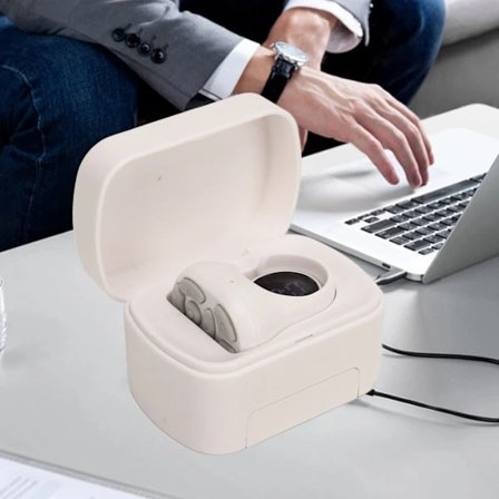 QD-Fjärrkontroll rullningsring Bluetooth APP sidvändare kamera fjärrkontroll selfie-knapp med laddningsfodral för mobiltelefon vit