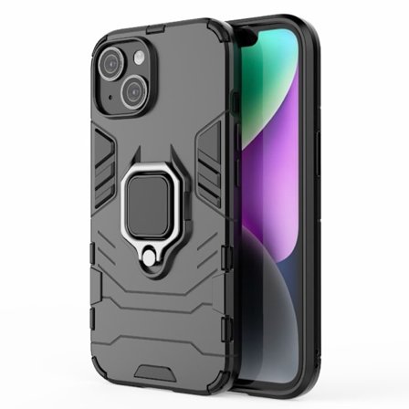 SKALO iPhone 15 Armor Hybridi metallirengas kuori - Musta
