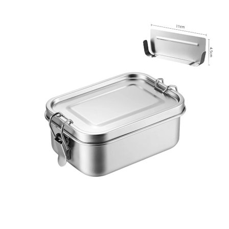 304 firkantet matboks i rustfritt stål 850 ml med spenne, utendørs piknikboks med lokk, studentmatboks med skillevegg