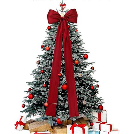 1 stk Ekstra Stor Juletre Topp Sløyfe Rød Sateng Sløyfe med Lange Strømmer Rød Bånd Juletre Topp Julekrans Sløyfer for Hjem Jul H