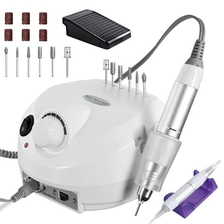 Akryl negleboremaskine, 30000 RPM elektrisk neglefil med fodpedal E-fil Manicure sæt, Gel neglekværn