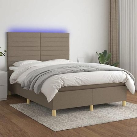 Maison Exclusive - Sängbotten med lameller och madrass samt LED Taupe 140x190cm Tyg