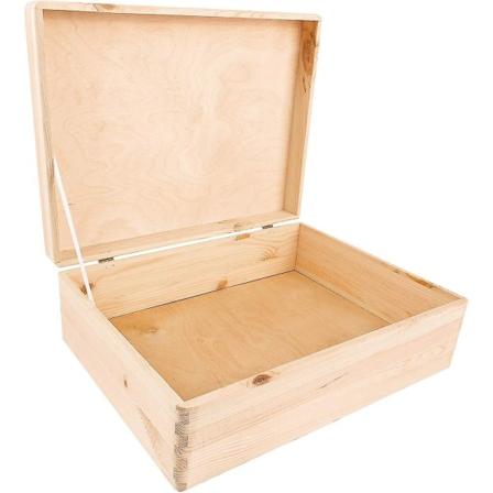 Naturlig umalet træopbevaringsboks med låg - 40 x 30 x 14 cm, dekorativ værktøjskasse