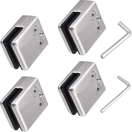 4-pack 304 rostfria glasklämmor med 2 insexnycklar, lämpliga för 8-10 mm fönsterglas
