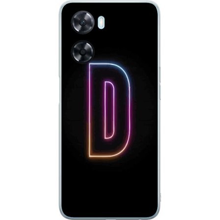 Kompatibelt Mobilskal till OnePlus OnePlus Nord N20 SE Minimalistisk neonbokstav D i färgskiftande ljus mot svart bakgrund i modern digital design