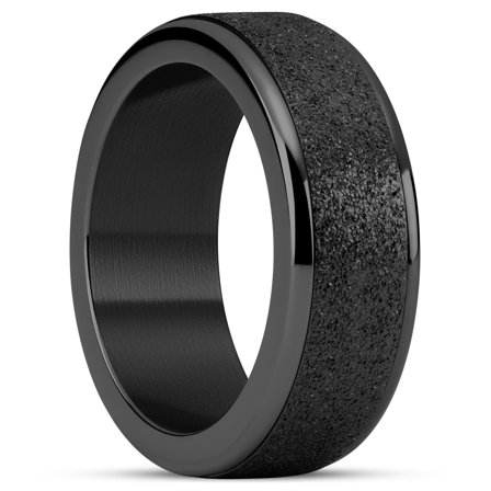 Enthumema | 8 mm Glittery Black Stainless Steel Fidget Ring for Men - Steel rings