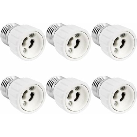 E27 til GU10 adapter, 220V, E27 GU10 Adapter Sokkel Konverter for LED Lyspære, Halogen og CFL Lampe, Keramisk Adapter, Pakke med 6